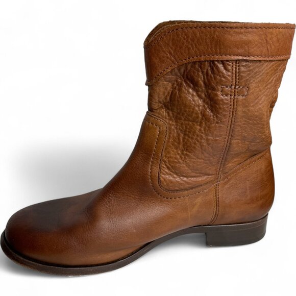 Frye Cara Leather Roper Cognac Brown Ankle Boots Western Women's 9 B - Picture 7 of 16